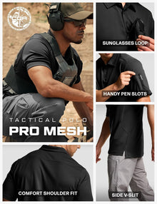 CQR Men's Quick Dry Tactical Polo Shirt, Lightweight Breathable Performance Polo, Short Sleeve UPF 50+ Outdoor Golf Shirt