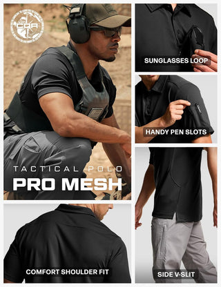 CQR Men's Quick Dry Tactical Polo Shirt, Lightweight Breathable Performance Polo, Short Sleeve UPF 50+ Outdoor Golf Shirt