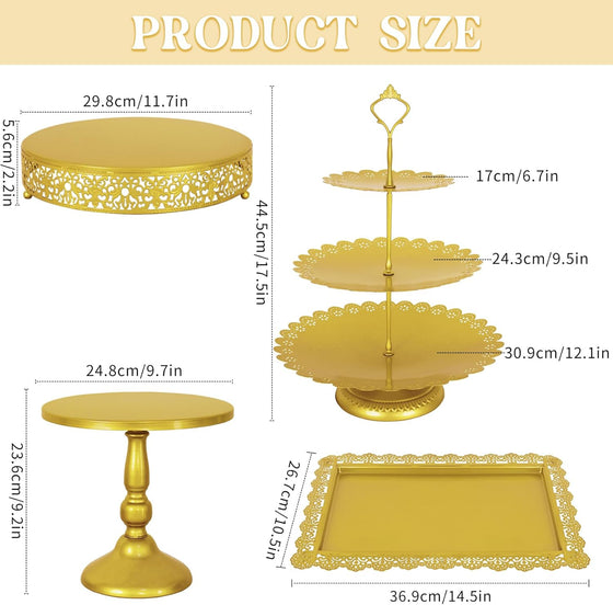 Fivenl 8 Pcs Cake Stand Gold Metal Dessert Table Display Set, 3-Tier Cupcake Stand, Cake Display Tower and Cookie Tray Rack Serving Tray for Birthday Party, Weddings, Baby Shower (Gold) - hover image