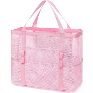 Fammart Mesh Beach Bag for Women, Large Beach Toy Pool Bag with Zipper Pocket, SandProof Cruise Essentials 2026 Family Travel