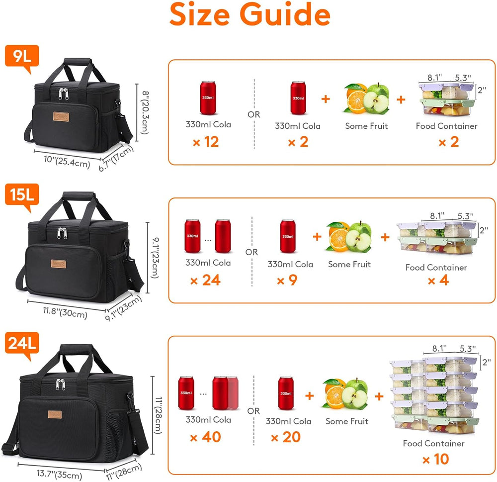 Lifewit Medium Lunch Bag, Insulated Lunch Box, Soft Cooler Cooling Tote for Adult Men Women, Black 12-Can (9L)
