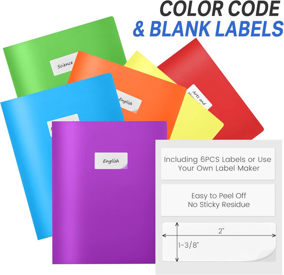 Sooez 3 Pack 2-Pocket Folders With Labels, Heavy Duty Plastic With Business Card Slot, Letter Size Poly File for Documents, Colored School - hover image