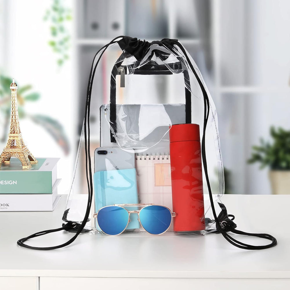 NATURAL STYLE 2 PACK Clear Drawstring Bag Stadium Approved, See Through PVC Drawstring bags, Transparent Backpack with Inner Zipper Pocket