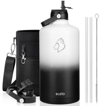BUZIO 40oz Insulated Water Bottle, Triple Wall Vacuum Stainless Steel Water Flask with 2 lids, Lead-Free BPA-Free Straw Lid Sports Canteen Jug, Cold 48H & Hot 24H- Black