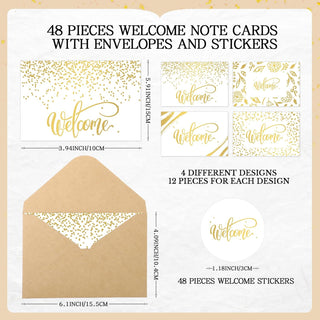 Fumete 48 Sets Welcome Cards Bulk with Kraft Envelopes and Stickers for Guest Employee Greeting Cards Assorted Paper for Birthday Business Wedding New Home Baby Shower(White)