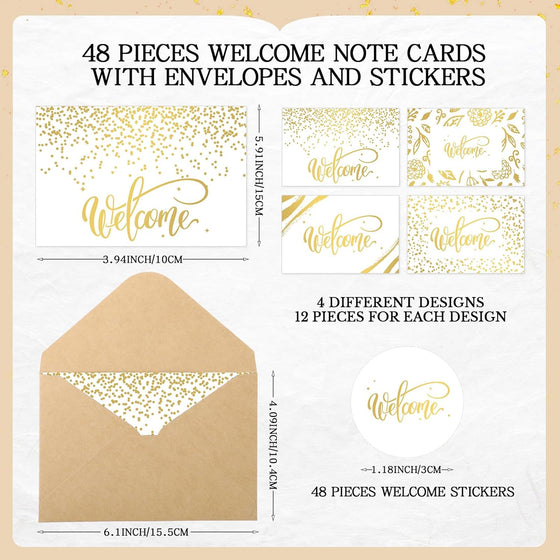 Fumete 48 Sets Welcome Cards Bulk with Kraft Envelopes and Stickers for Guest Employee Greeting Cards Assorted Paper for Birthday Business Wedding New Home Baby Shower(White) - hover image