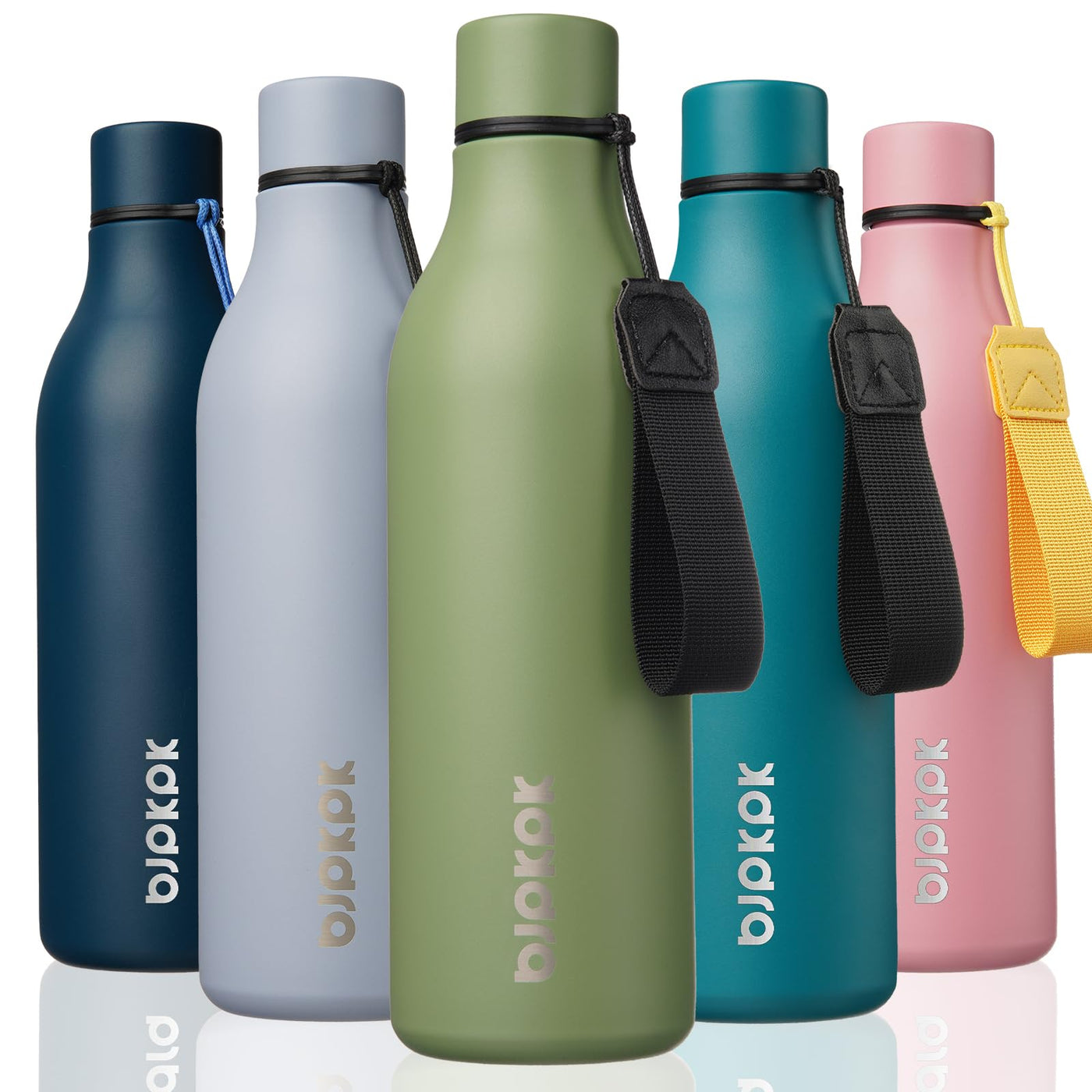 BJPKPK Insulated Water Bottles, 18 oz Stainless Steel Metal Water Bottle with Strap, BPA Free Leak Proof Jugs, Mugs, Flasks, Reusable Thermal Flasks for Sports & Travel, Orange