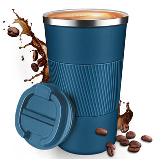 12OZ Travel Coffee Mug Insulated Coffee Cup with Spill Leak Proof Lid, Portable Stainless Steel Tumbler Reusable Hot and Cold Water Mug for Car, Daily, Camping-Black