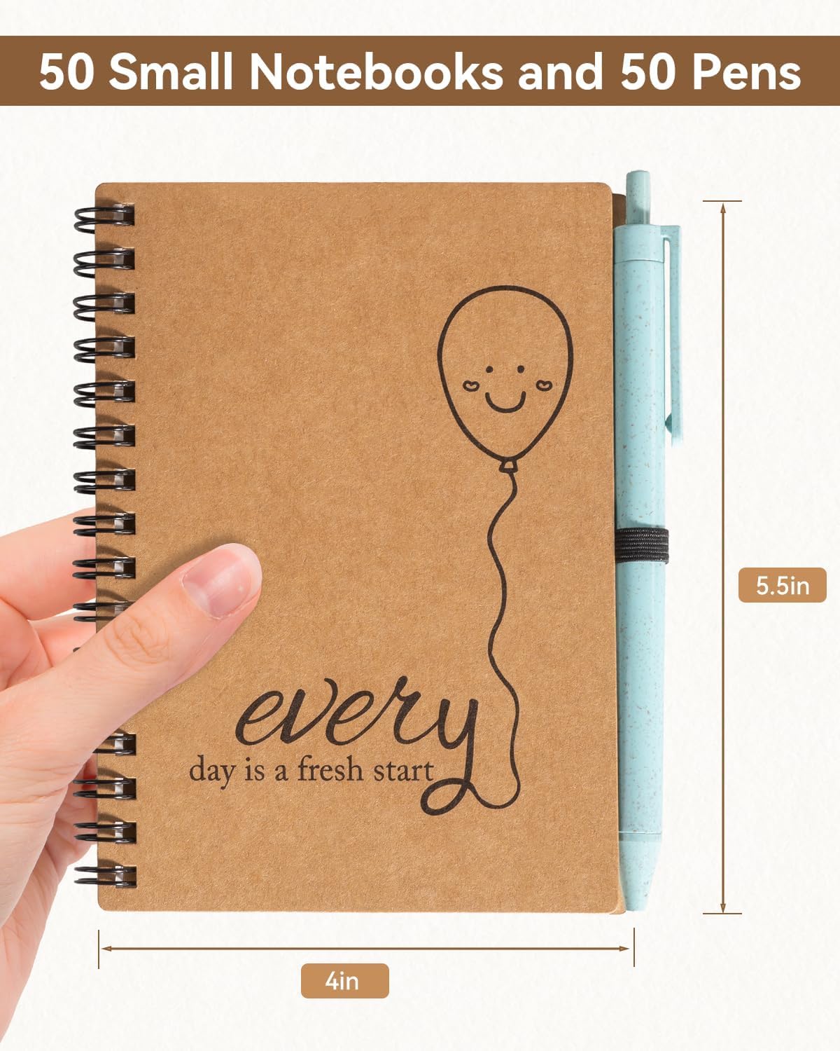 Dynta 50 Sets Small Spiral Notebook and Pen, 4x5.5 Inch Inspirational Journals Bulk, Appreciation Thank You Gifts for Coworkers, Teachers, Students, Family and Friends