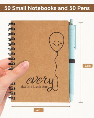Dynta 50 Sets Small Spiral Notebook and Pen, 4x5.5 Inch Inspirational Journals Bulk, Appreciation Thank You Gifts for Coworkers, Teachers, Students, Family and Friends
