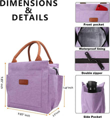 Joymee Lunch Bag Women, Reusable Leakproof Insulated Lunch Box- Purple | Large Capacity, Bottle Holder & Side Pockets, Leakproof Insulated Design, for Work, Travel, Picnic, for Adult