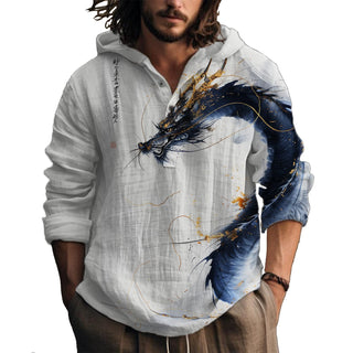 MARSVOVO Hooded Long Sleeve Shirt Men Fashion Graphic Button Up Lightweight Big and Tall Casual Vacation Shirts for Men