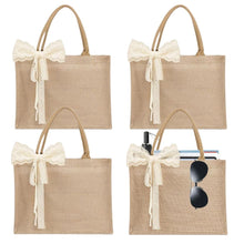Small 6pcs Burlap Tote Bag Set with Handles, 11*9.45*3.94 Inch Waterproof Reusable Blank Grocery Bags with Ribbon Large Jute Tote for Women Bridesmaid Gift Beach Shopping Wedding Travel DIY
