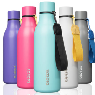 BJPKPK Insulated Water Bottles, 18 oz Stainless Steel Metal Water Bottle with Strap, BPA Free Leak Proof Jugs, Mugs, Flasks, Reusable Thermal Flasks for Sports & Travel, Orange