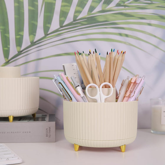 SKYDUE 360 Rotating Plastic Desk Pen Organizer with 5 Slots, Dual-Purpose Art Supply Pencil Cup for Office, School, Home - hover image