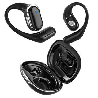 TRAUSI Open Ear Wireless Earbuds Bluetooth Headphones, 80H Playtime Stereo Ear Buds with ENC Noise Cancelling, Fast Charging, IPX7 Waterproof Sports Earphones with Earhook for Running/Workouts Black