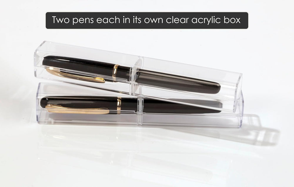 Better Office Products Executive Black Gel Pen, 2 Pack, Classic Business Pen with Removable Cap, Black 0.7mm Medium Point, Gold Accents, Individually Packed in Clear Acrylic Cases