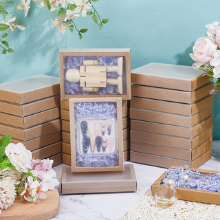 BENECREAT 30 Set Brown Kraft Drawer Gift Box, Paper Storage Organizers with Translucent Plastic Sliding Lid for Wedding Favors, DIY Crafts, Small Item Display, 7.17x5.12x1.8inch