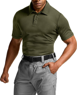 CQR Men's Quick Dry Tactical Polo Shirt, Lightweight Breathable Performance Polo, Short Sleeve UPF 50+ Outdoor Golf Shirt