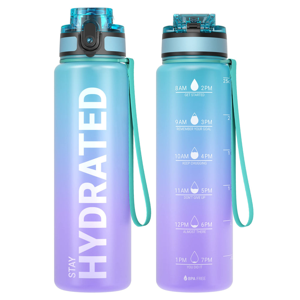 Sahara Sailor Water Bottle 32oz, Durable and Leakproof Water Bottles Motivational with Time Marker, Tritan, BPA Free, Wide Mouth with Easy Clean Brush for Gym, Travel, Home, School, Office (1 Bottle)