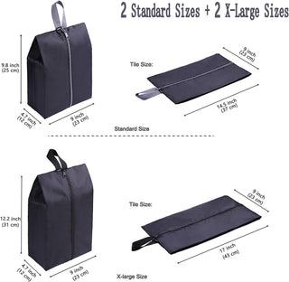 YAMIU Travel Shoe Bags Set of 4 Waterproof Nylon with Zipper for Men & Women, Black