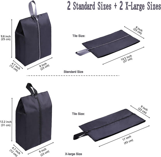 YAMIU Travel Shoe Bags Set of 4 Waterproof Nylon with Zipper for Men & Women, Black - hover image