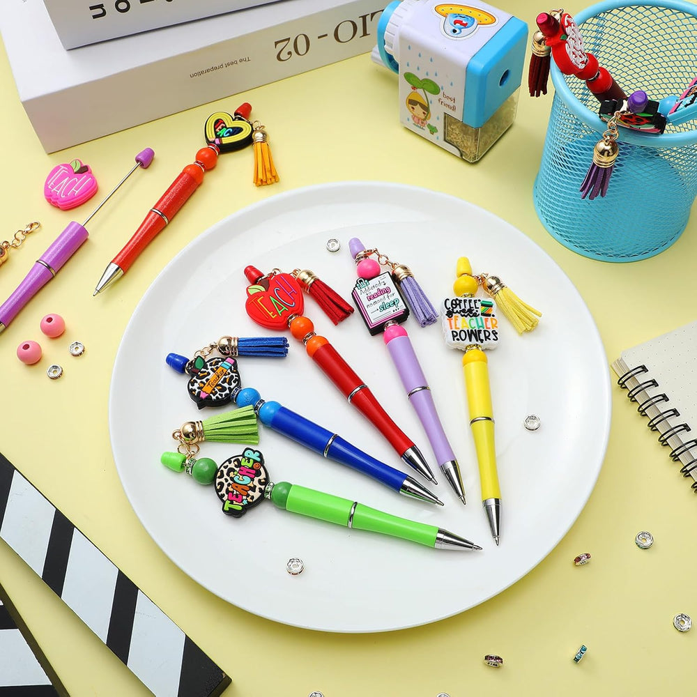 Jetec 10 Sets Teacher Beadable Pen Kit DIY Teacher Pen Gifts First Day of School Appreciation Gifts for School Team Staff Coworker Office Supplies