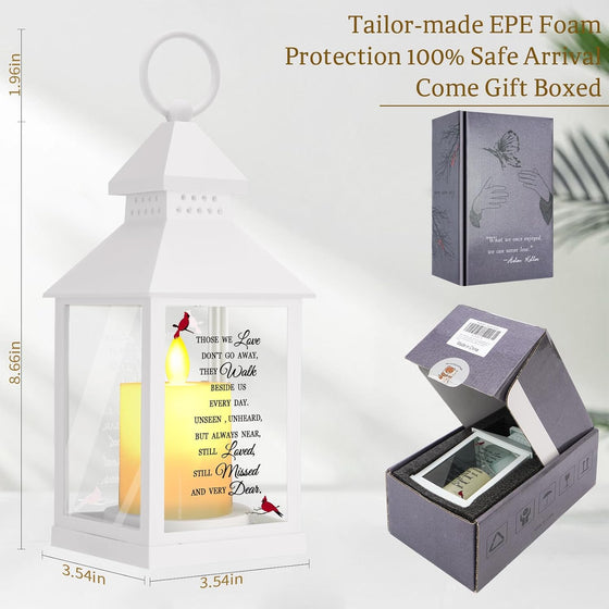 Sympathy Gifts for Loss of Loved One, Memorial Gift Lantern with Card, Bereavement Gift Candle Lights, Memory Lamp with Remote for Funeral Remembrance or Condolences (White) - hover image