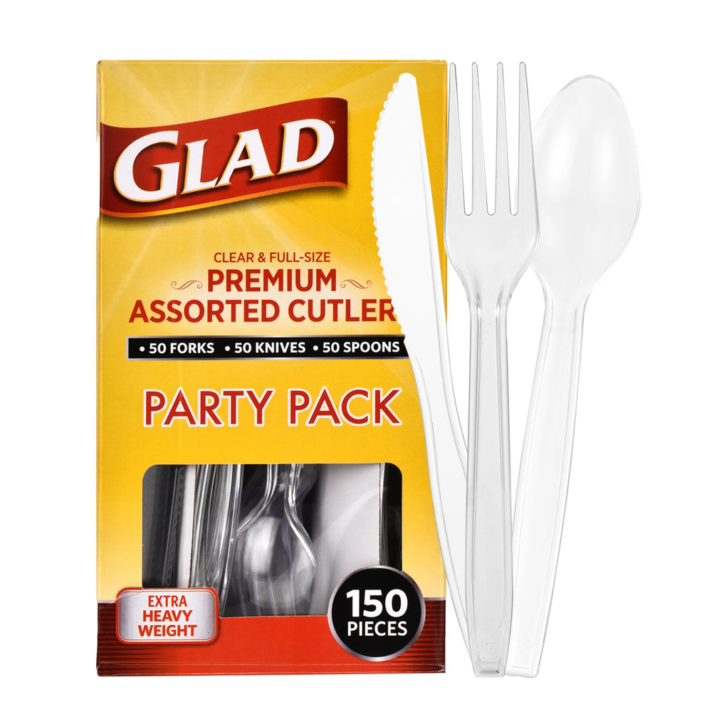 Glad Clear Disposable Cutlery Set with Heavy Duty Plastic Forks, Knives, and Spoons, Reusable Dishwasher Safe Plastic Utensils for Parties and Everyday Use, 240 Count