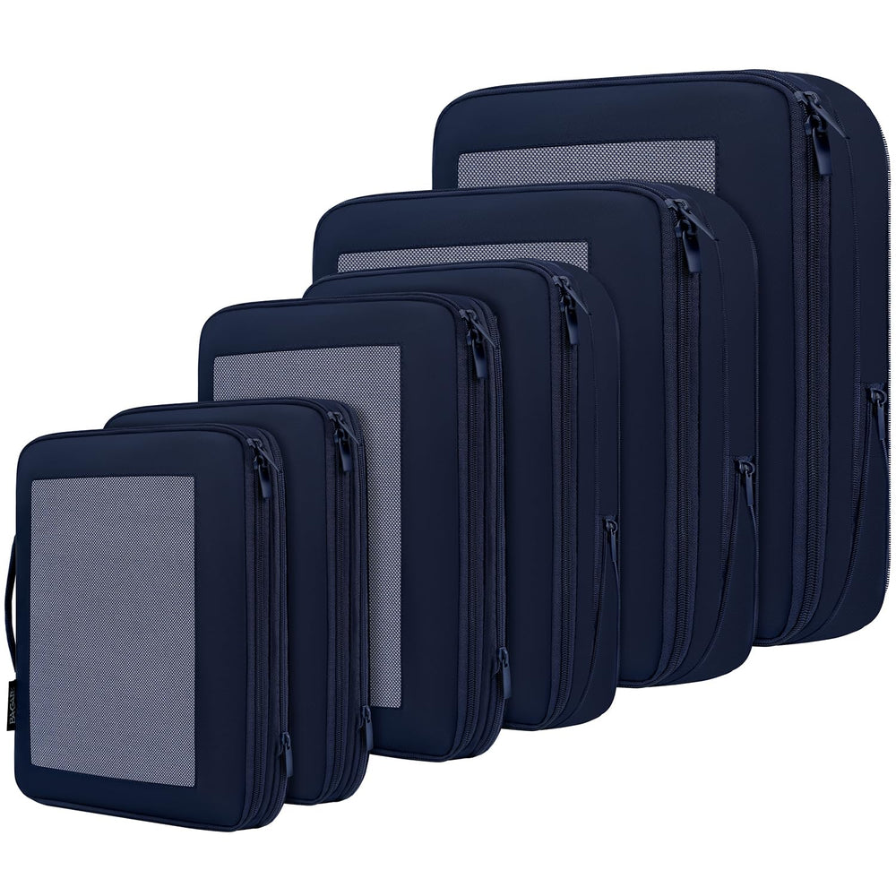 BAGAIL 4 Set/6 Set/8 Set Compression Packing Cubes Travel Accessories Expandable Packing Organizers (Half Mesh, 6-Black)
