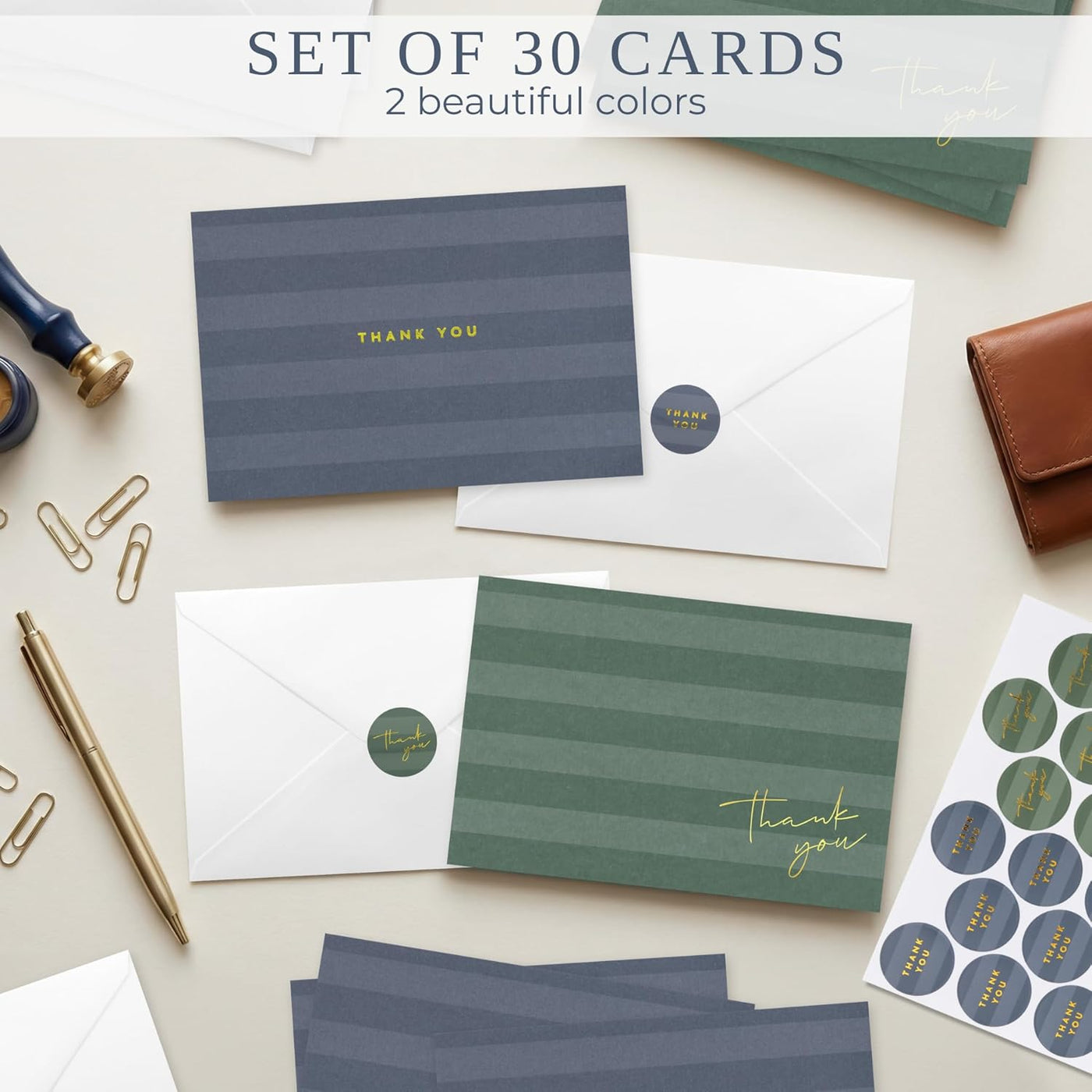 Beautiful Thank You Cards Set of 30 With Envelopes and Stickers - Elegant Blank Cards For Personalized Notes - Perfect Bulk Stationary Set For All Occasions incl. Weddings, Business & Baby Showers
