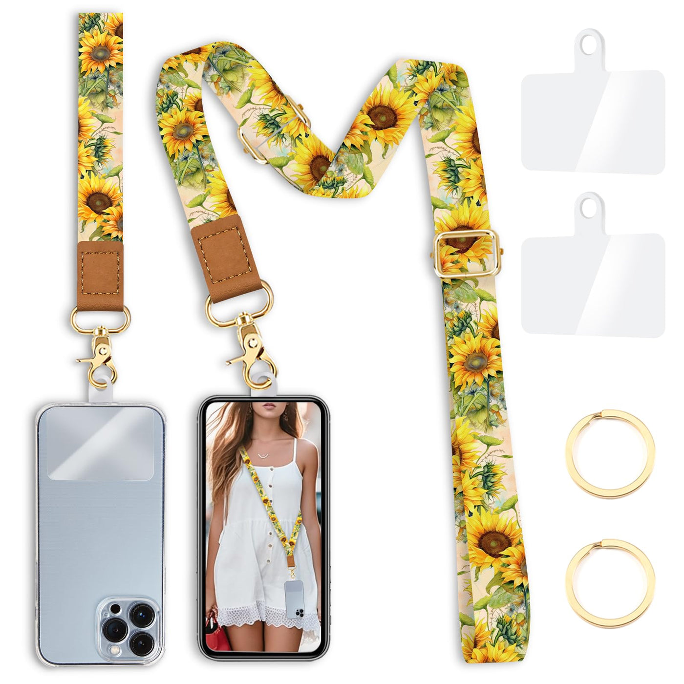 Yonlevres Flower Phone Lanyard Crossbody Strap, Floral Cell Phone Lanyards for around the Neck Wristlet Wrist Strap Adjustable for Keys Case Accessories Travel Essentials