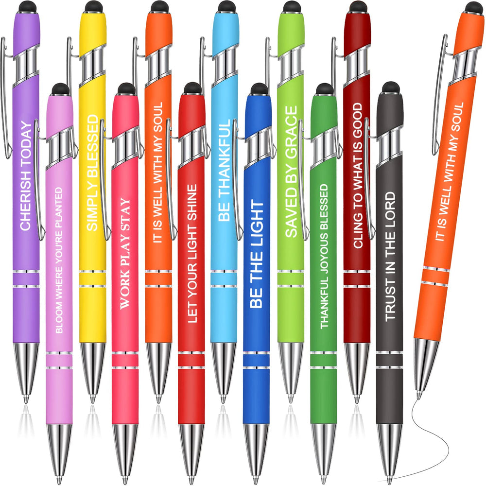 Zonon 12 Pcs Inspirational Pens Gift Set Funny Ballpoint Pen with Stylus Tip Motivational Graduation Gifts Bulk for Teacher Coworkers Nurse School Office Supplies(Morandi,Boss Lady)