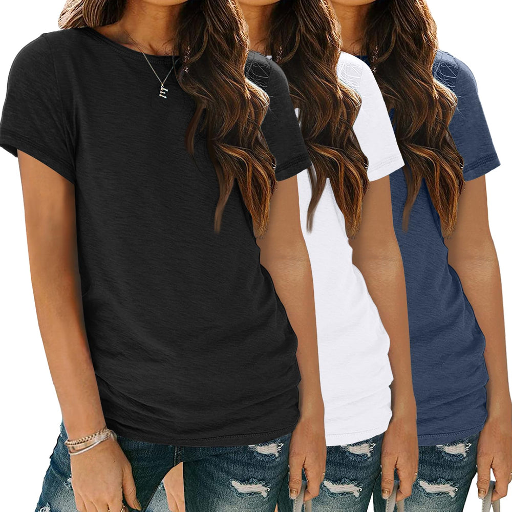 SUNBS Womens 3 Pack T-Shirts Short Sleeve Summer Tops Fashion Basic Tees Comfy Casual Vacation Outfits Workout Clothes 2026