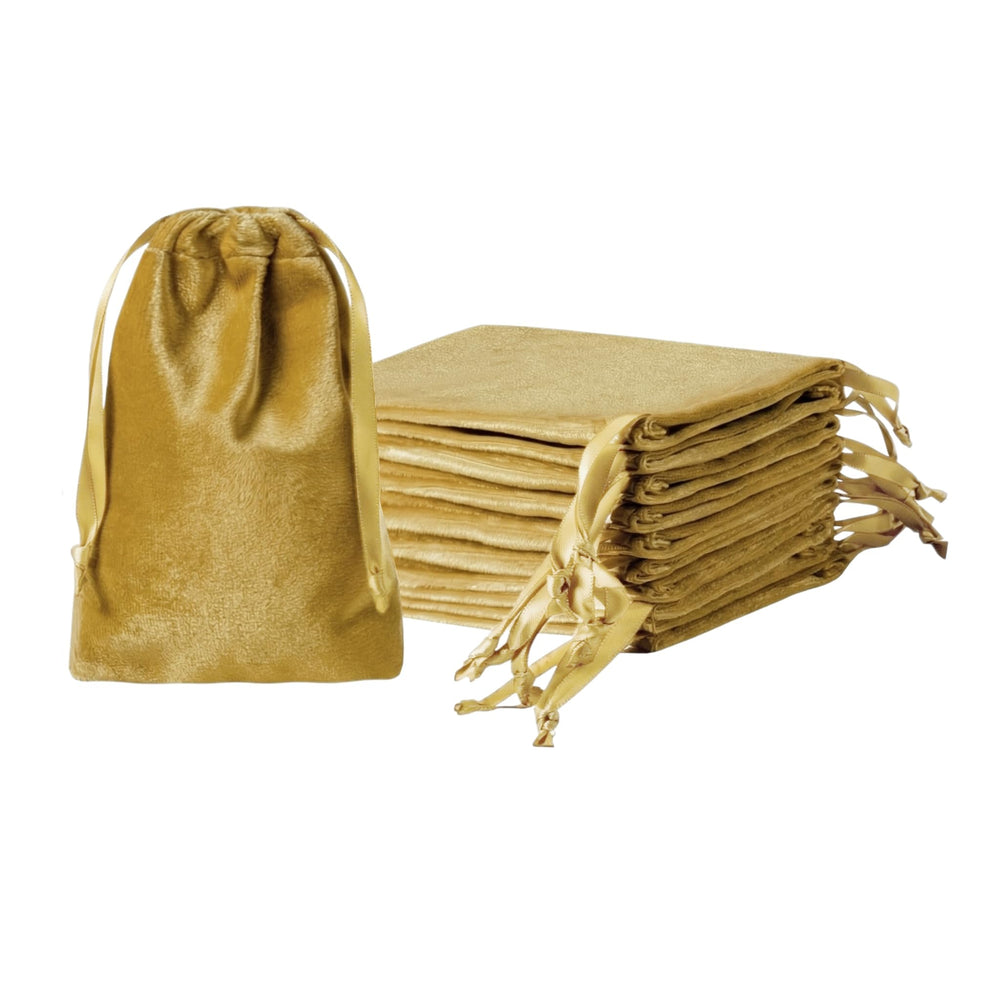 QIANF 12pcs Light Champagne Velvet Drawstring Bags 4x6 inches Glossy Small Velvet Cloth Gift Bags Jewelry Pouches for Storage Wedding Party Favor Christmas