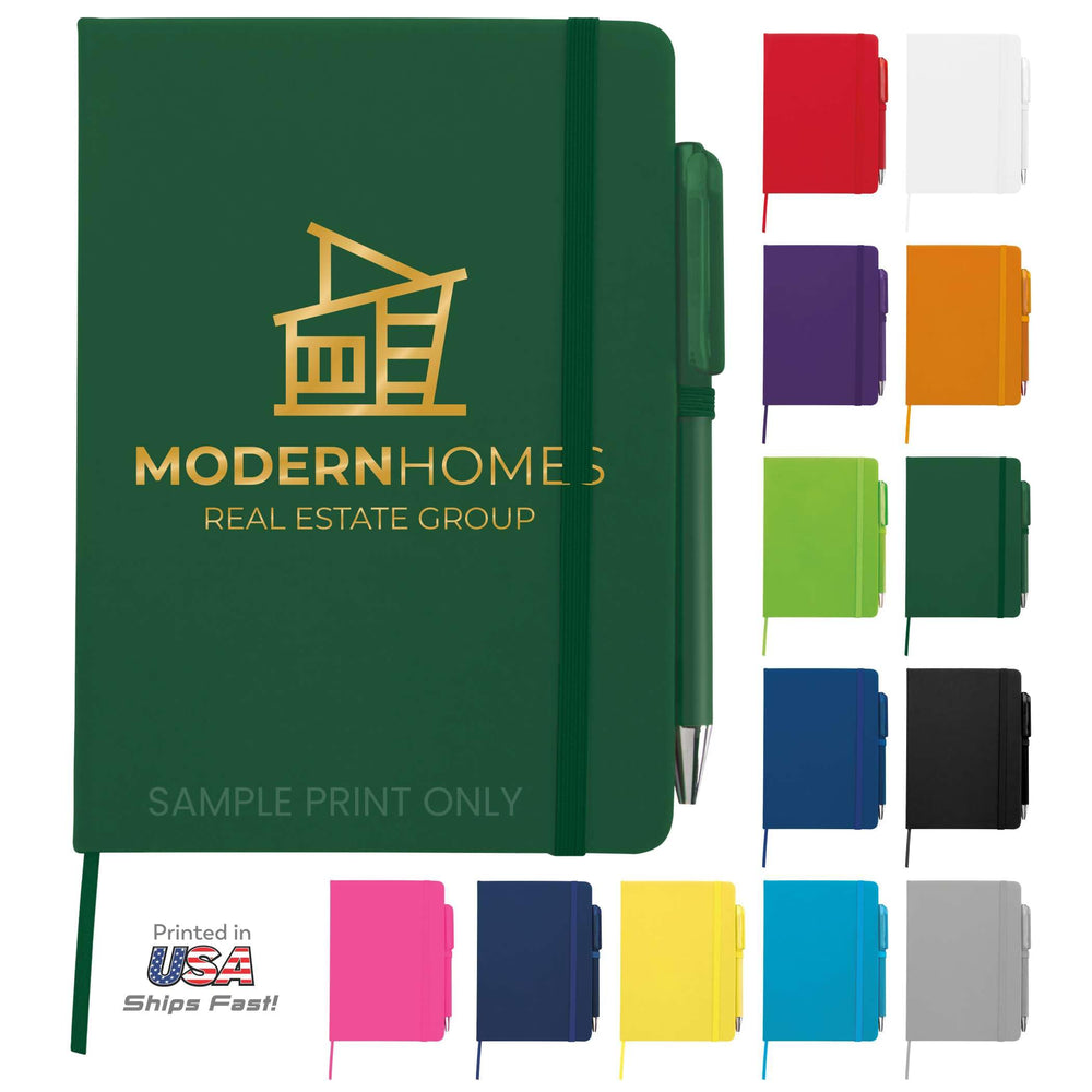 Personalized Notebook Journal – 5” x 7” Customized Notebook with Name, Text or Logo - 100 Page Custom Journal. Leatherette Hardcover & Pen - Black 1 Pack