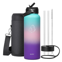 BUZIO 40oz Insulated Water Bottle, Triple Wall Vacuum Stainless Steel Water Flask with 2 lids, Lead-Free BPA-Free Straw Lid Sports Canteen Jug, Cold 48H & Hot 24H- Black