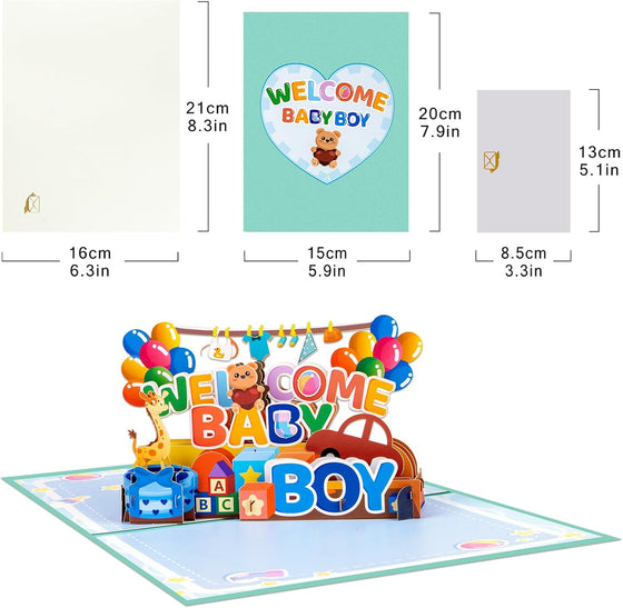 Welcome Baby Boy Pop Up 3D Greeting Cards with Blank Note & Envelope, ideal celebration gift for Baby Shower, Love, Anniversary, Special Moments, Inspirational, Birthday, Holiday, Party - hover image