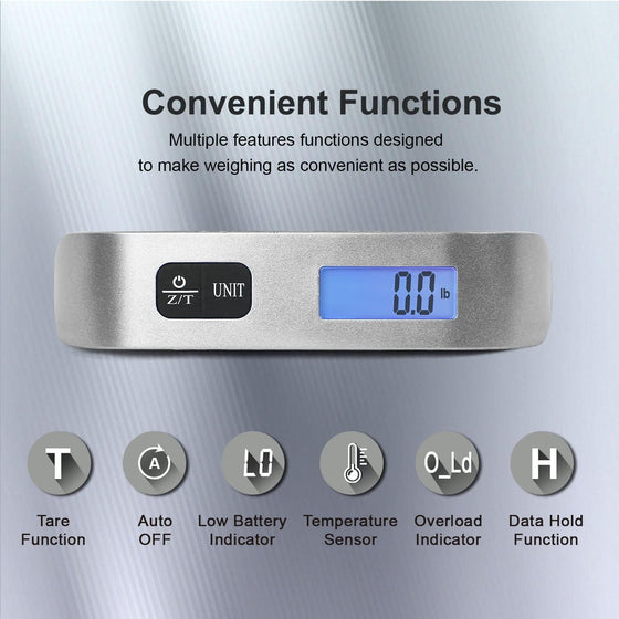 travel inspira Luggage Scale, Portable Digital Hanging Baggage Scale for Travel, Suitcase Weight Scale with Rubber Paint, 110 Pounds, Battery Included - hover image