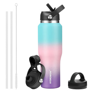 HYDROWION 32oz Stainless Steel Water Bottle(Cold for 48 Hrs, Hot for 24 Hrs), Double Wall Vacuum Insulated Water Flask with Straw Lid, Spout Lid and Flex Cap, Fit in Any Car Cup Holder, Cobalt