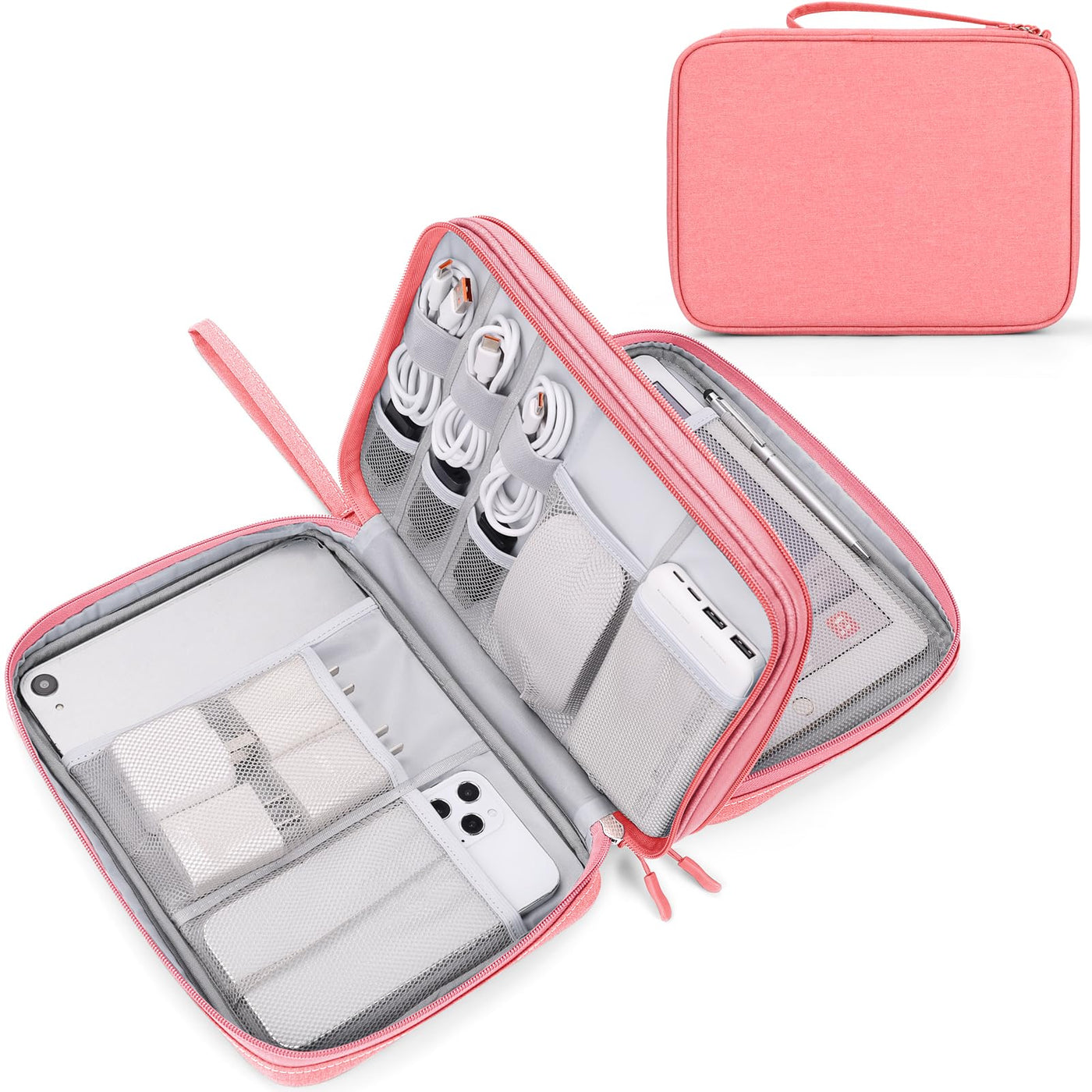 FYY Travel Cable Organizer Pouch Electronic Accessories Carry Case Portable Waterproof Double Layers All-in-One Storage Bag for Cord, Charger, Phone, Earphone Black