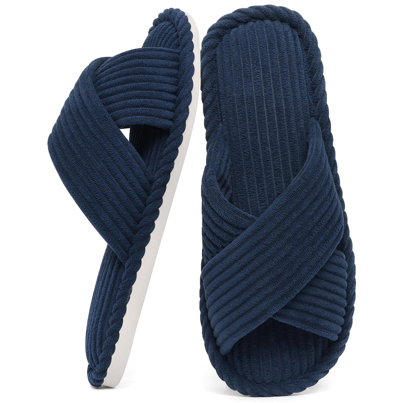 Evshine House Slippers for Women Memory Foam Bedroom Slippers Corduroy Open Toe Slides Shoes Indoor and Outdoor