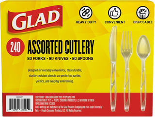 Glad Clear Disposable Cutlery Set with Heavy Duty Plastic Forks, Knives, and Spoons, Reusable Dishwasher Safe Plastic Utensils for Parties and Everyday Use, 240 Count