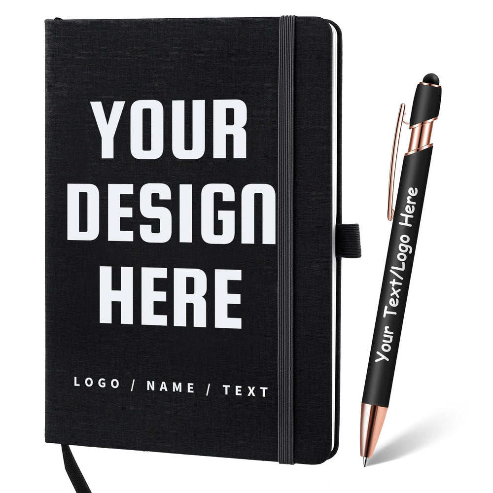 Personalized Notebook and Pen, Custom Notebooks Cover with Logo/Text/Image, Customizable A5 & A6 Leather Notebook, Lined Journals Present for Business Students Teacher (200 Lined Pages)