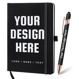 Personalized Notebook and Pen, Custom Notebooks Cover with Logo/Text/Image, Customizable A5 & A6 Leather Notebook, Lined Journals Present for Business Students Teacher (200 Lined Pages)