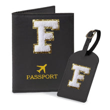 COSHAYSOO Purple Passport Cover Holder and Initial Luggage Tag Set TSA Approved with Personalized Monogram Chenille Letter Patch for Women Teen Girls, Cute Travel Bag Suitcase Identifier (A)