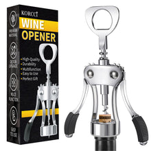 KORCCI Wine Opener, Heavy-Duty Zinc Alloy Wing Corkscrew, Premium Beer Bottle Opener, Multifunctional Wine Accessories with Ergonomic Handle and Sharp Screw, for Kitchen, Bar, Restaurant (SILVER)