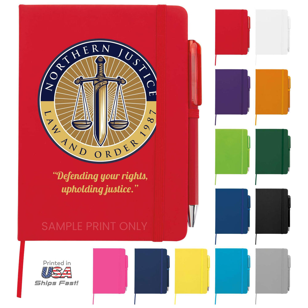 Personalized Notebook Journal – 5” x 7” Customized Notebook with Name, Text or Logo - 100 Page Custom Journal. Leatherette Hardcover & Pen - Black 1 Pack