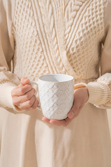 FOBENTA Ceramic Coffee Mugs Set of 4, 12oz Embossed Cups with Elegant Patterns – A Thoughtful Gift for Women, Mom, or Friends,Perfect for Tea, Latte, Cocoa (Arctic White, 12 OZ)