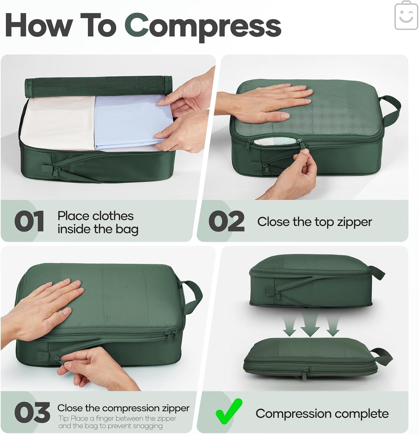 Veken 11-Pack Compression Packing Cubes for Travel Essentials,Compressible Expandable Large Luggage Suitcase Organizer Bags for Clothing,Durable Space Saver Bags with Toiletry Bags(Dark Green)
